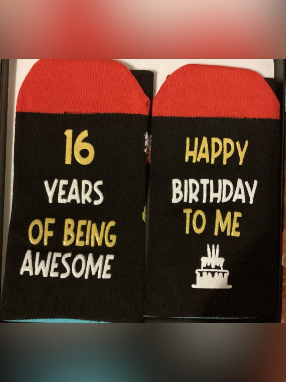 Unisex 16 Years Birthday Socks - Black and Red